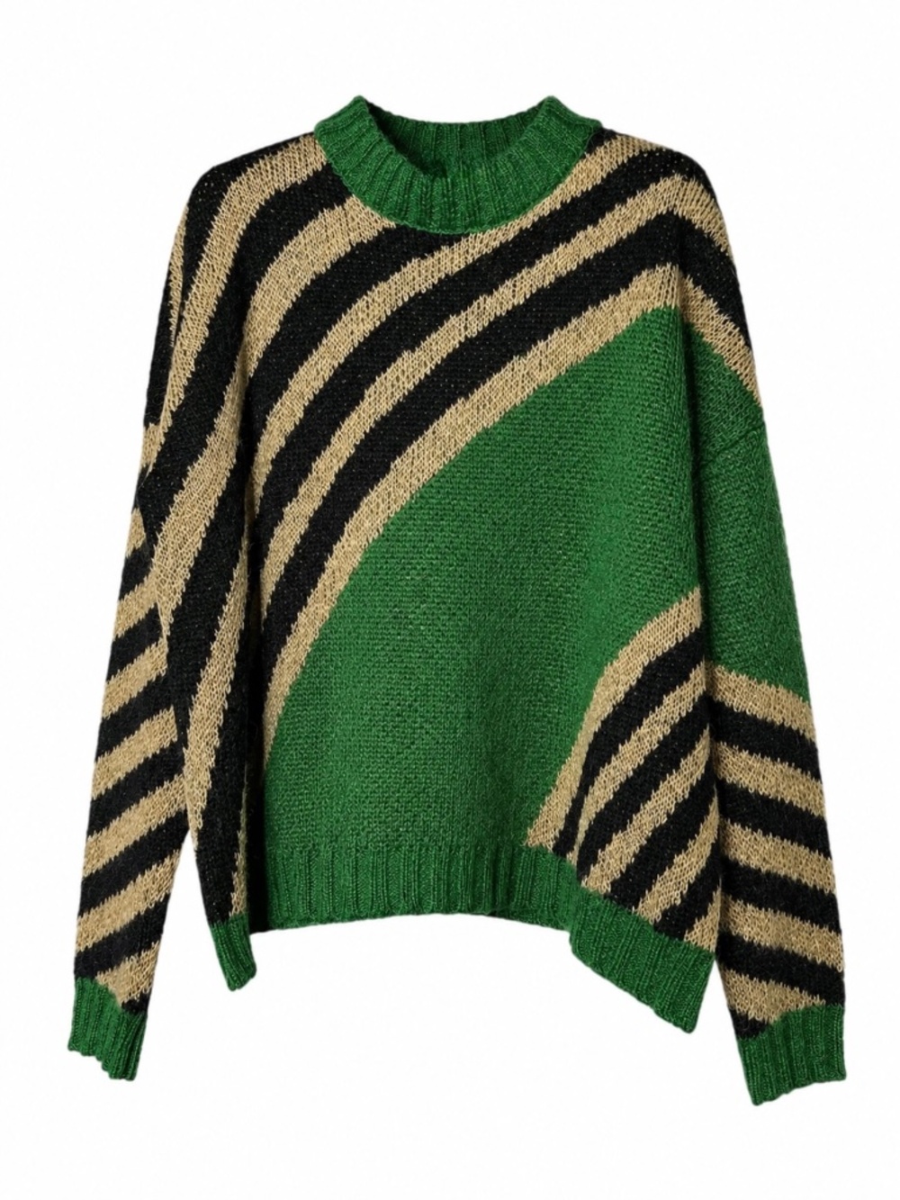 Niccolai Mohair Blend Stripe Sweater Green Black Italian Knit Medium